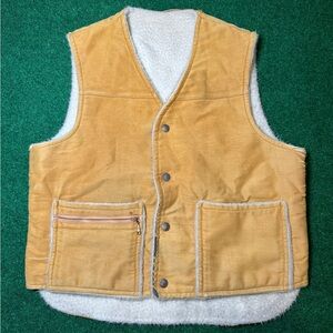 Vintage 60s 70s Talon Zipper Yellow Reversible Fleece Mens Small Snap Up Vest